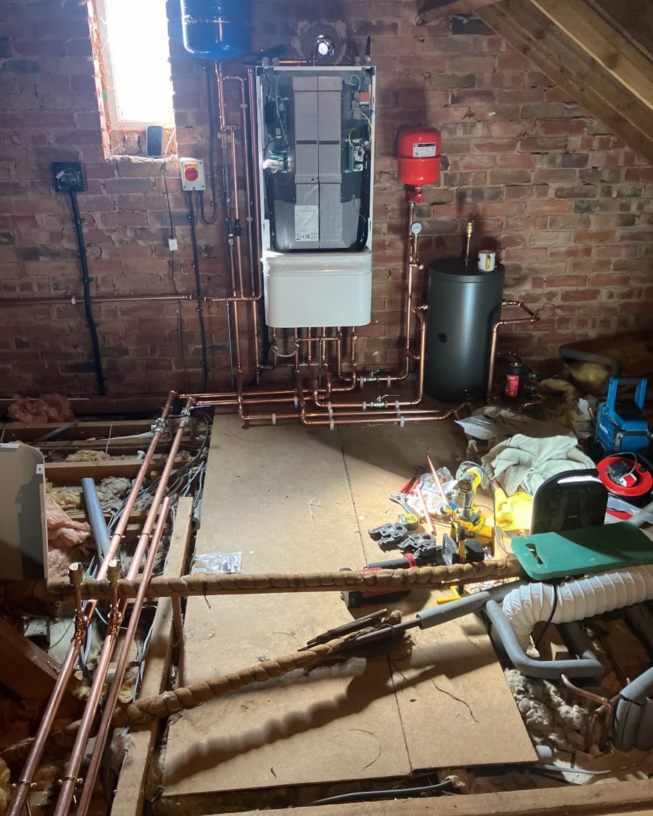 Heating equipment and pipework during installation