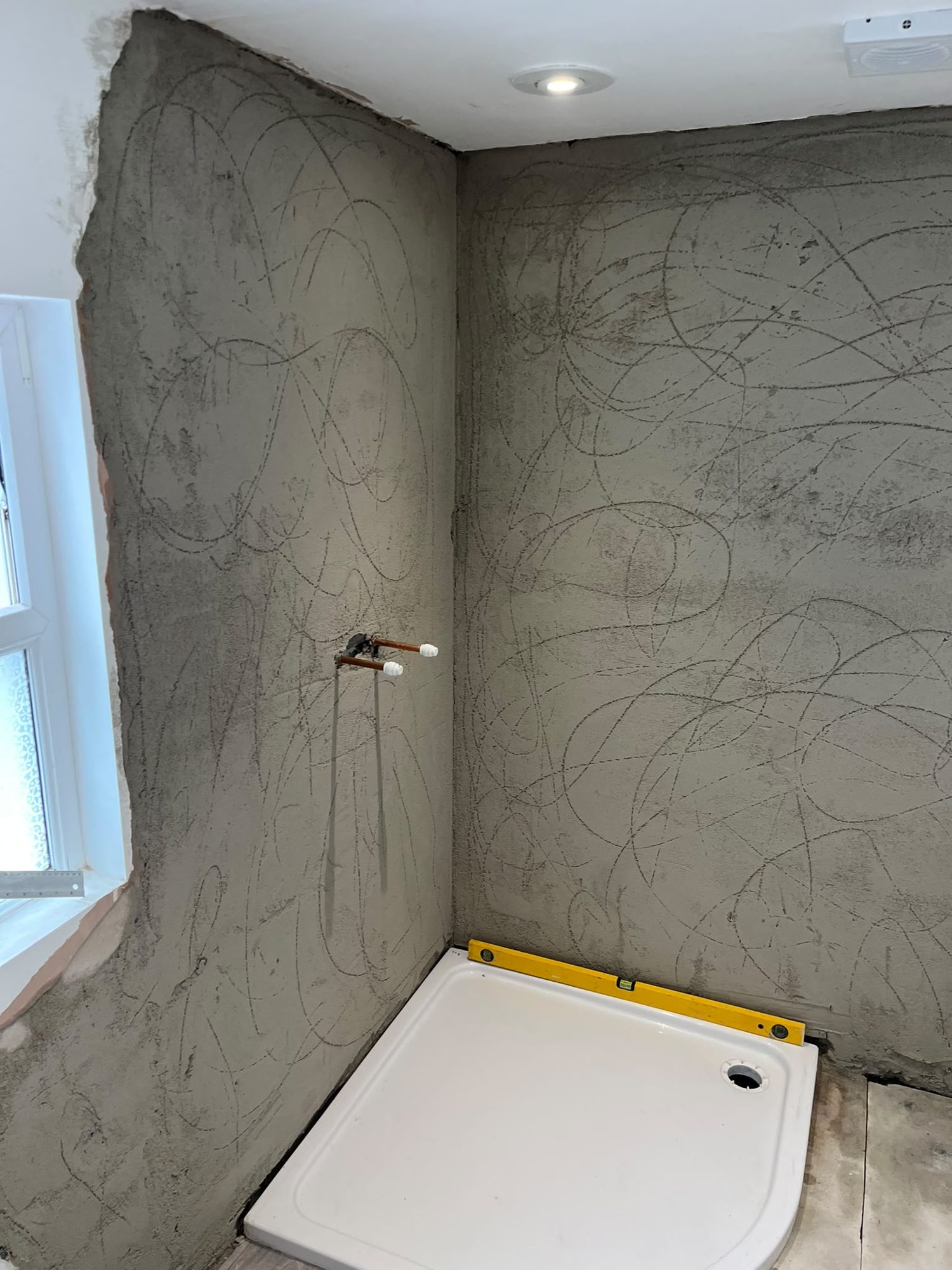 Shower room rendering in progress around a shower tray