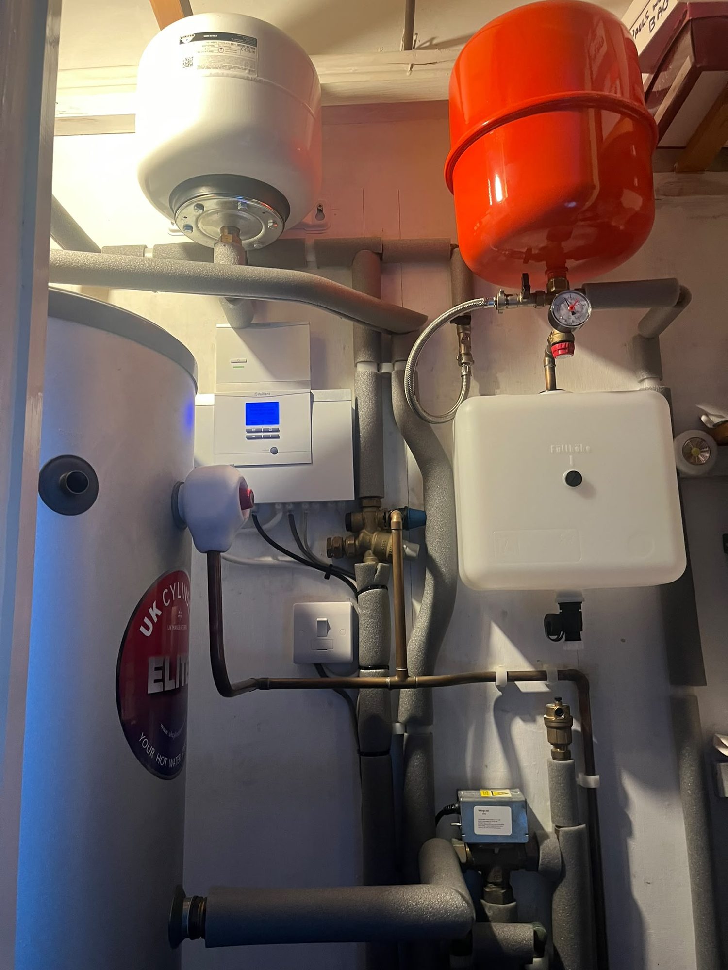 Alternative view of cylinder cupboard pipework and expansion vessels